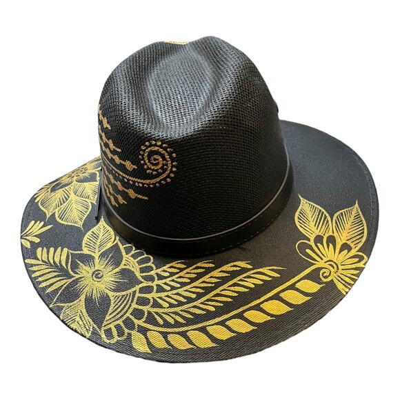 HAT MEXICAN Artisanal Hand Painted Fedora Floral Sombrero Panama Bohemian Black main image 6
